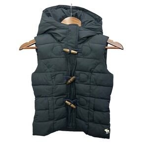 Abercrombie Kids Puffer Vest L Black Toggle Hooded Quilted Gorpcore Preppy